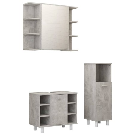 vidaXL Conjunto de muebles de baño 3 piezas aglomerado gris hormigón