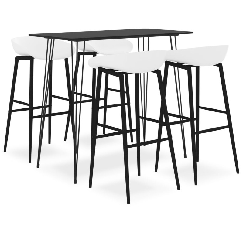 vidaXL Mesa alta y taburetes de bar 5 piezas negro y blanco