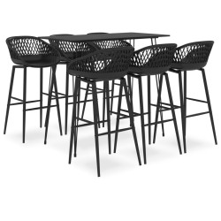 vidaXL Mesa alta y taburetes de bar 7 piezas negro