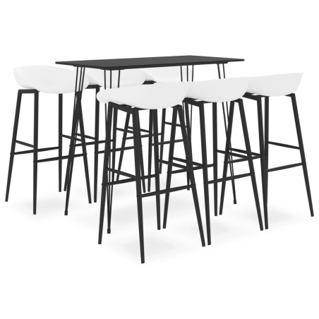 vidaXL Mesa alta y taburetes de bar 7 piezas negro y blanco