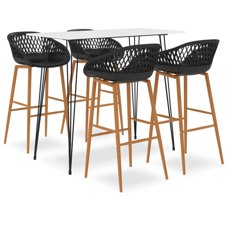 vidaXL Mesa alta y taburetes de bar 5 piezas blanco y negro vidaXL Mesa alta y taburetes de bar 5 piezas blanco y negro