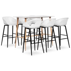 vidaXL Mesa alta y taburetes de bar de 7 piezas blanco