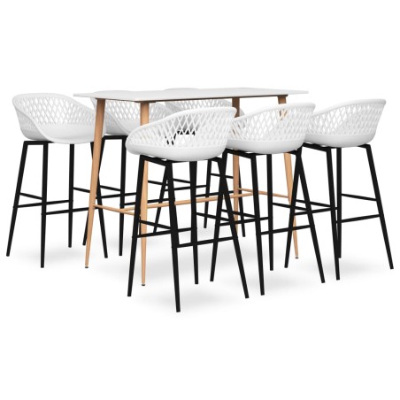 vidaXL Mesa alta y taburetes de bar de 7 piezas blanco