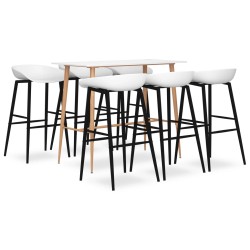 vidaXL Mesa alta y taburetes de bar 7 piezas blanco