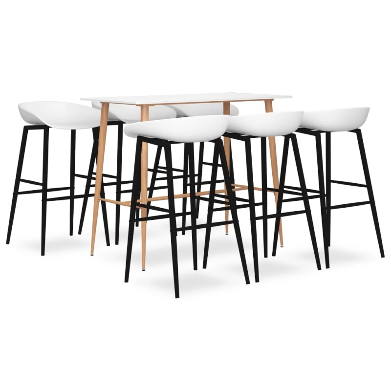 vidaXL Mesa alta y taburetes de bar 7 piezas blanco vidaXL Mesa alta y taburetes de bar 7 piezas blanco