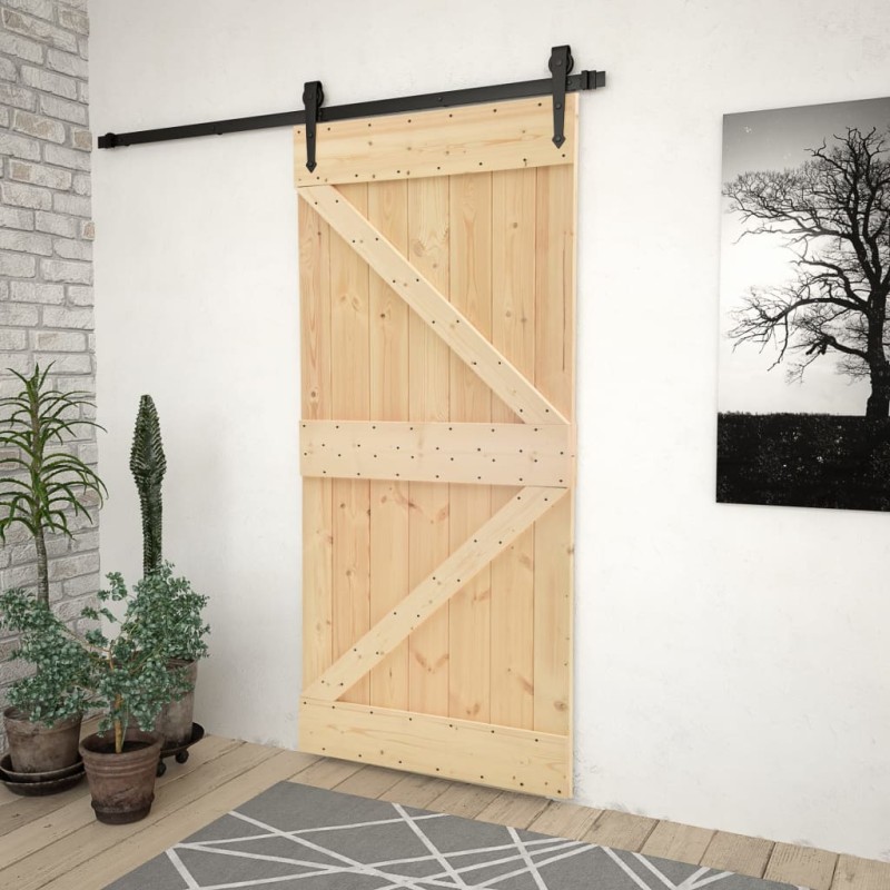vidaXL Puerta corredera con herrajes madera maciza de pino 80x210 cm vidaXL Puerta corredera con herrajes madera maciza de pino 80x210 cm