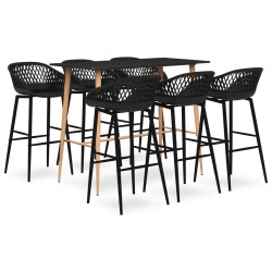 vidaXL Mesa alta y taburetes de bar 7 piezas negro