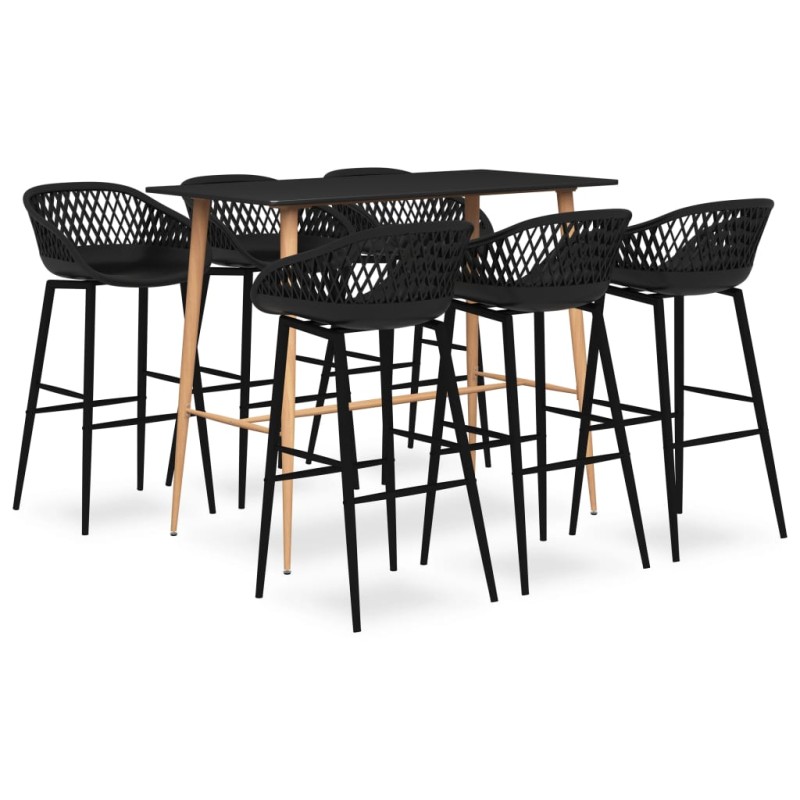 vidaXL Mesa alta y taburetes de bar 7 piezas negro