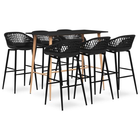 vidaXL Mesa alta y taburetes de bar 7 piezas negro
