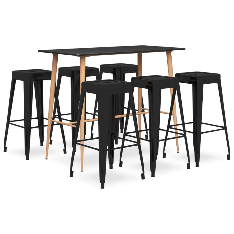 vidaXL Mesa alta y taburetes de bar 7 piezas negro vidaXL Mesa alta y taburetes de bar 7 piezas negro