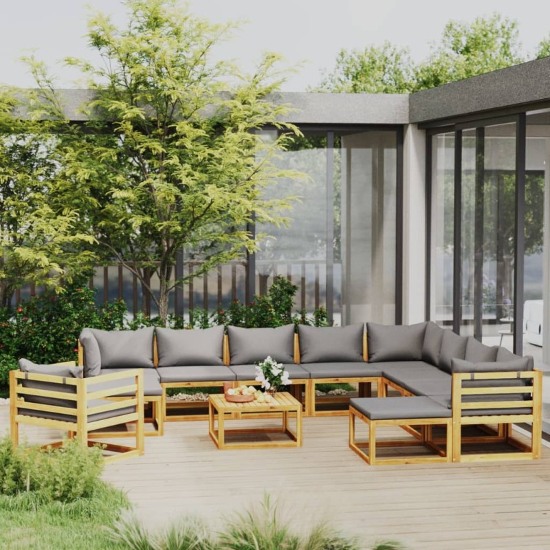 vidaXL Muebles de jardín 12 pzas cojines madera maciza de acacia 