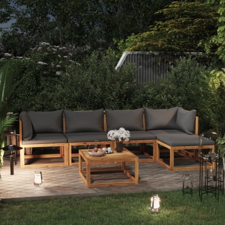 vidaXL Muebles de jardín 6 pzas cojines crema madera maciza de acacia