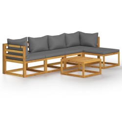 vidaXL Muebles de jardín 6 pzas cojines crema madera maciza de acacia