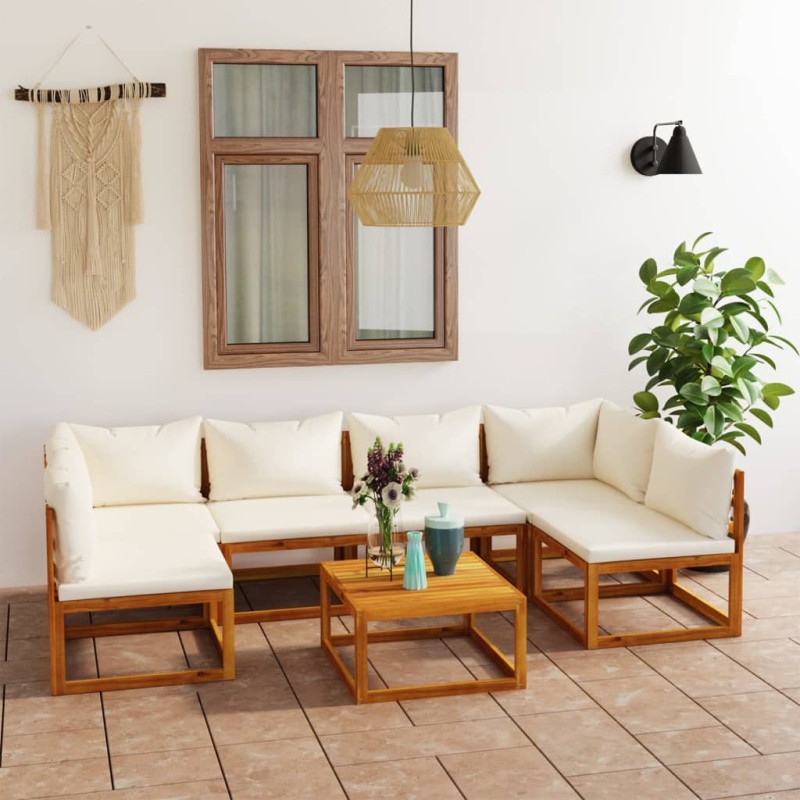 vidaXL Muebles de jardín 7 pzas cojines crema madera maciza de acacia vidaXL Muebles de jardín 7 pzas cojines crema madera maciza de acacia