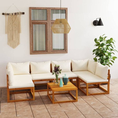 vidaXL Muebles de jardín 7 pzas cojines crema madera maciza de acacia