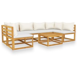 vidaXL Muebles de jardín 7 pzas cojines crema madera maciza de acacia