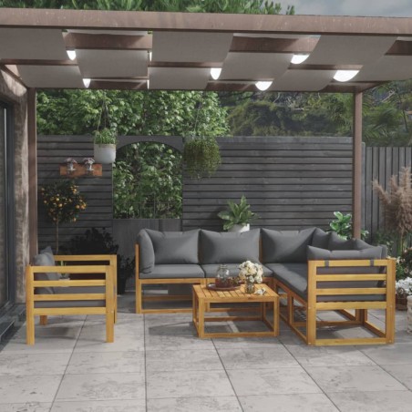vidaXL Muebles de jardín 7 pzas cojines madera maciza de acacia 