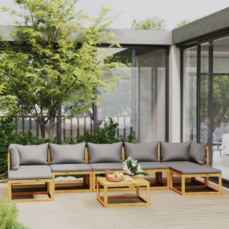 vidaXL Muebles de jardín 8 pzas cojines madera maciza de acacia vidaXL Muebles de jardín 8 pzas cojines madera maciza de acacia