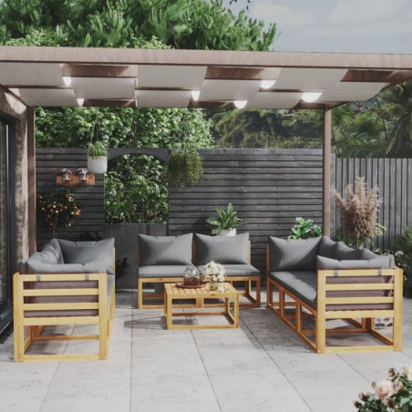 vidaXL Muebles de jardín 9 pzas cojines madera maciza de acacia	