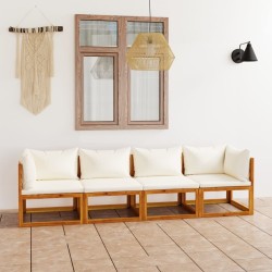 vidaXL Sofá de jardín 3 plazas cojín madera maciza acacia color crema