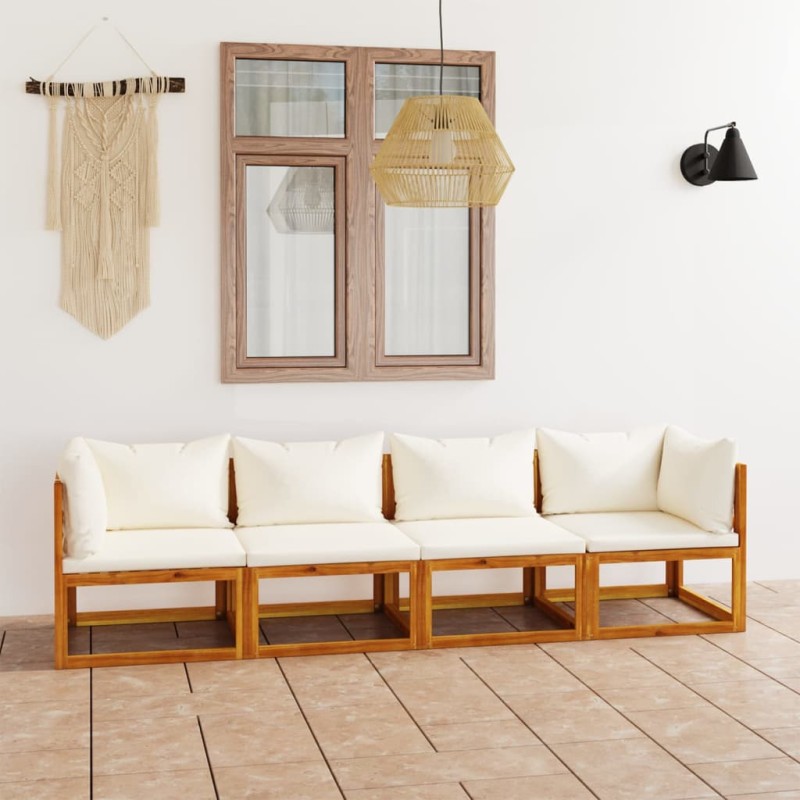 vidaXL Sofá de jardín 3 plazas cojín madera maciza acacia color crema