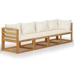 vidaXL Sofá de jardín 3 plazas cojín madera maciza acacia color crema