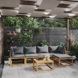 vidaXL Muebles de jardín 6 pzas cojines crema madera maciza de acacia