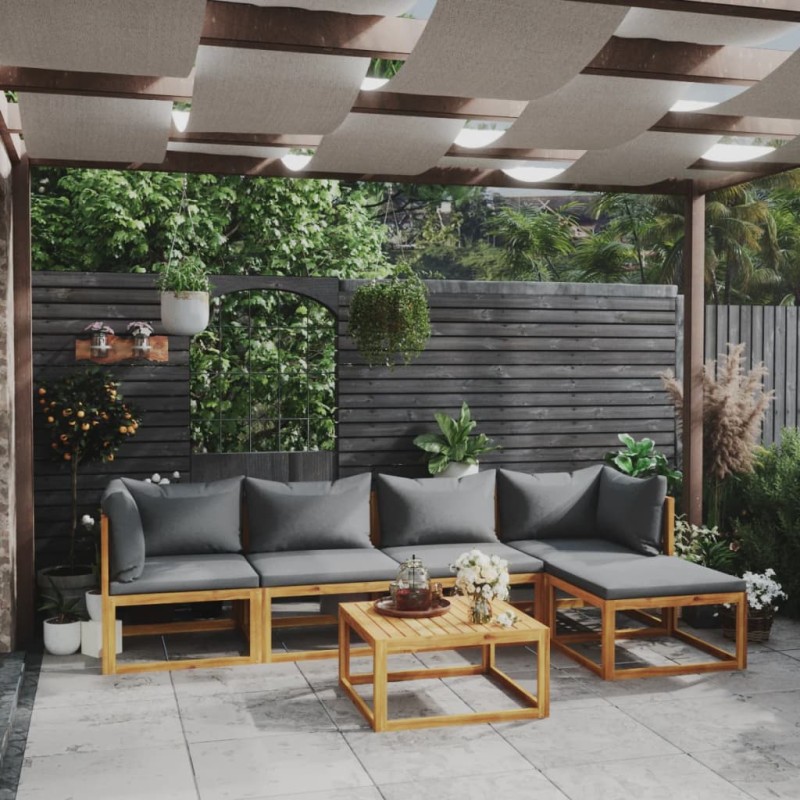 vidaXL Muebles de jardín 6 pzas cojines crema madera maciza de acacia