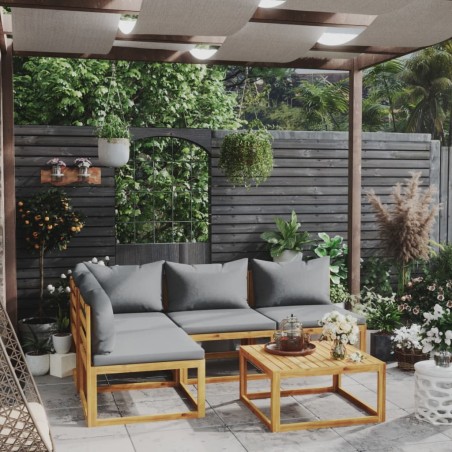 vidaXL Muebles de jardín 5 pzas cojines crema madera maciza de acacia