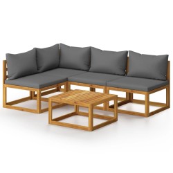 vidaXL Muebles de jardín 5 pzas cojines crema madera maciza de acacia