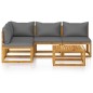 vidaXL Muebles de jardín 5 pzas cojines crema madera maciza de acacia vidaXL Muebles de jardín 5 pzas cojines crema madera maciza de acacia