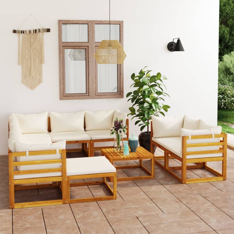 vidaXL Muebles de jardín 10 pzas cojines crema madera maciza acacia vidaXL Muebles de jardín 10 pzas cojines crema madera maciza acacia