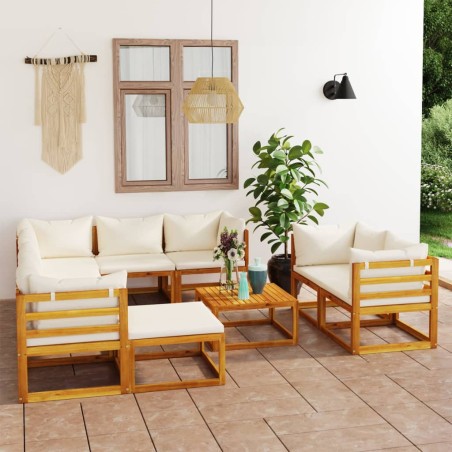 vidaXL Muebles de jardín 10 pzas cojines crema madera maciza acacia 
