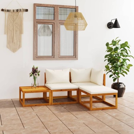 vidaXL Muebles de jardín 4 pzas cojines crema madera maciza de acacia 