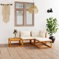 vidaXL Muebles de jardín 4 pzas cojines crema madera maciza de acacia vidaXL Muebles de jardín 4 pzas cojines crema madera maciza de acacia