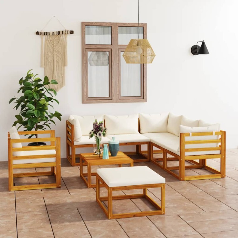 vidaXL Muebles de jardín 8 pzas cojines crema madera maciza de acacia vidaXL Muebles de jardín 8 pzas cojines crema madera maciza de acacia
