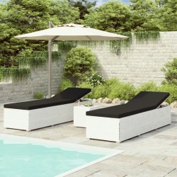 vidaXL Tumbonas de jardín y mesita 3 piezas ratán sintético blanco