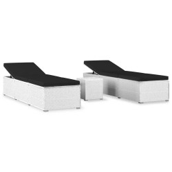 vidaXL Tumbonas de jardín y mesita 3 piezas ratán sintético blanco