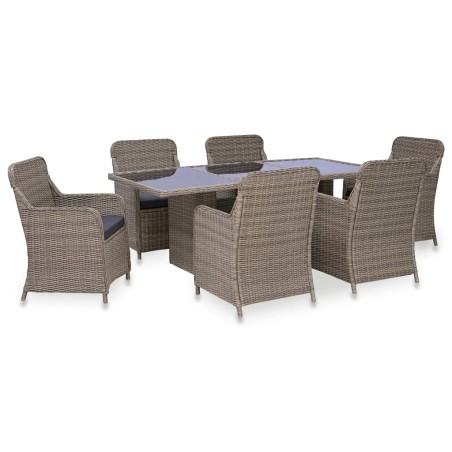vidaXL Juego de comedor de exterior 7 piezas ratán sintético marrón