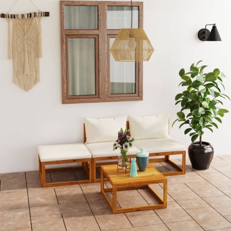 vidaXL Muebles de jardín 4 pzas cojines crema madera maciza de acacia