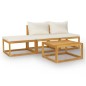 vidaXL Muebles de jardín 4 pzas cojines crema madera maciza de acacia vidaXL Muebles de jardín 4 pzas cojines crema madera maciza de acacia