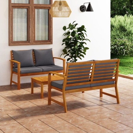 vidaXL Muebles de jardín 3 pzas cojines madera maciza de acacia