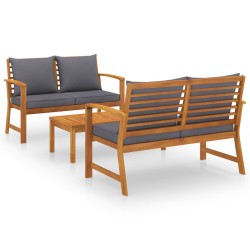 vidaXL Muebles de jardín 3 pzas cojines madera maciza de acacia