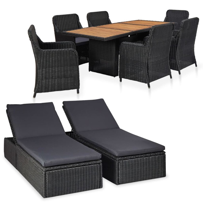 vidaXL Juego de comedor de jardín 9 piezas ratán sintético negro vidaXL Juego de comedor de jardín 9 piezas ratán sintético negro