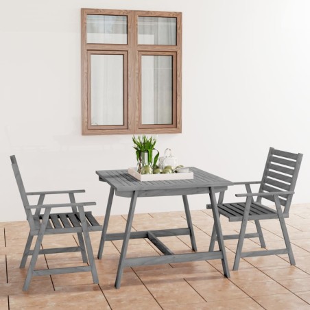 vidaXL Juego de comedor de jardín 3 pzas madera maciza de acacia gris
