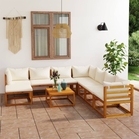 vidaXL Muebles de jardín 9 pzas cojines crema madera maciza de acacia 