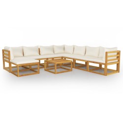 vidaXL Muebles de jardín 9 pzas cojines crema madera maciza de acacia 