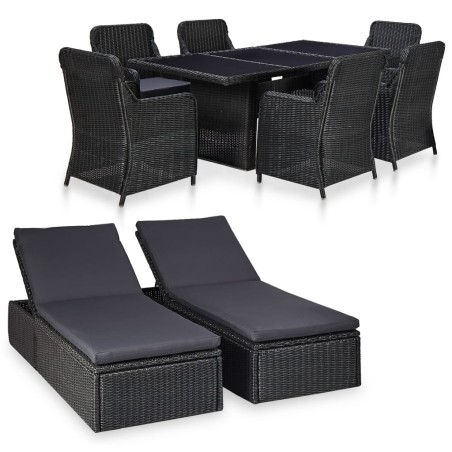 vidaXL Juego de comedor de jardín 9 piezas ratán sintético negro