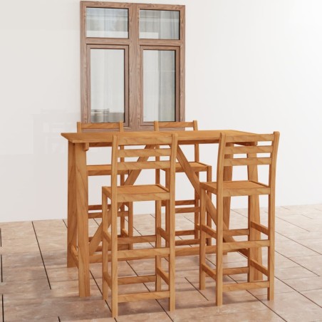 vidaXL Mesa y sillas de bar para jardín 5 pzas madera maciza de acacia