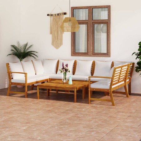 vidaXL Muebles de jardín 9 pzas cojines crema madera maciza de acacia 